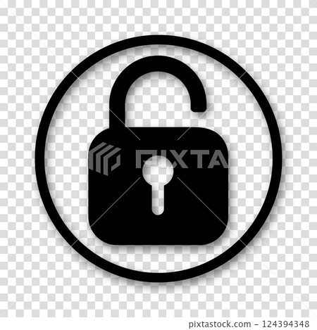 Black unlock padlock icons on a transparent background. Vector illustration. 124394348