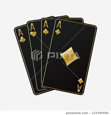 Hand fanned of playing cards. Ace of Spades, Diamonds, Clubs, Hearts. Vector illustration Casino or Poker of all the aces. 124394499