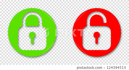 Lock and unlock padlock icons. Vector sign illustration. Transparent background. 124394513