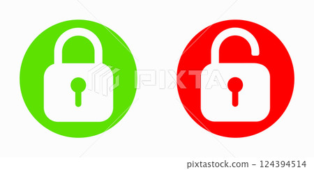 Lock and unlock padlock icons. Vector sign illustration. 124394514