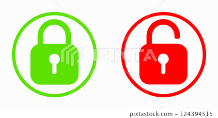 Lock and unlock padlock icons. Vector sign illustration. 124394515