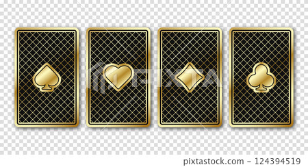 Ace of Spades, Diamonds, Clubs, Hearts. Playing cards. Casino or Poker of all the aces. Vector illustration. Transparent background. 124394519