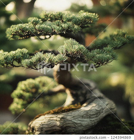Beautiful pine bonsai with green leaves AI image 124394869