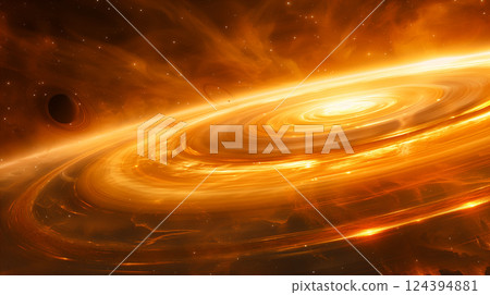 Vibrant cosmic explosion illuminating swirling gases in deep space. Generative AI 124394881