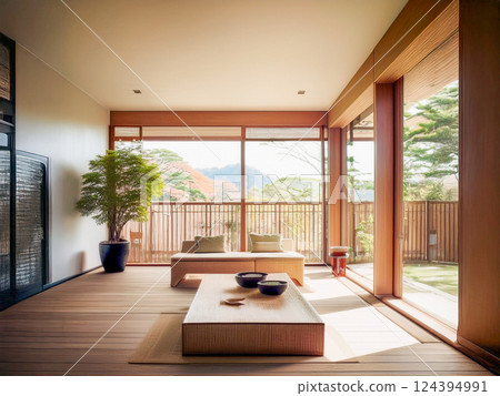 A Japanese-style house surrounded by greenery 124394991
