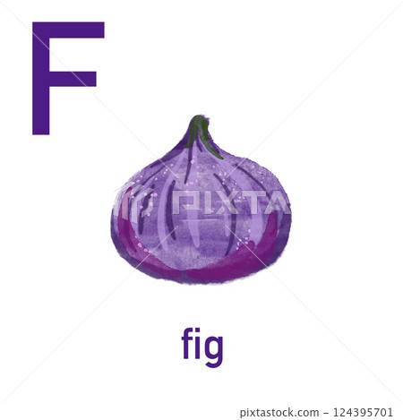 Watercolor English alphabet made of cute fruits and vegetables. Watercolor illustration of food. Vegetarian alphabet. Back to school. Fig Watercolor English alphabet made of cute fruits and vegetables. Watercolor illustration of food. Vegetarian alphabet. Back to school. Fig 124395701