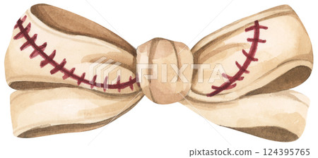 Watercolor coquette illustration of motherhood and sports featuring baseball and soft bow style. Watercolor coquette illustration of motherhood and sports featuring baseball and soft bow style. 124395765