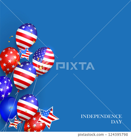 Festive composition with isolated American attributes, balloons and stars 124395798