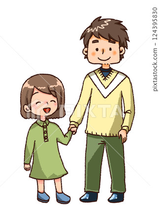 父母和孩子手牽手(父親和女兒) 父母和孩子手牽手(父親和女兒) 124395830