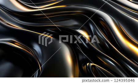 A 3D illustration in black and gold, highlighting elegant, fluid lines with a mesmerizing balance of movement. A 3D illustration in black and gold, highlighting elegant, fluid lines with a mesmerizing balance of movement. 124395846