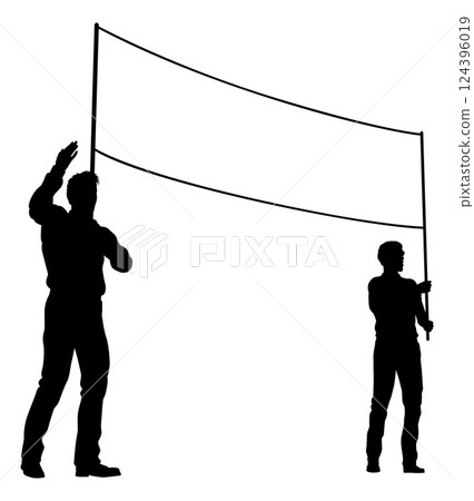 Banner Silhouette Protestors at March Rally Strike 124396019