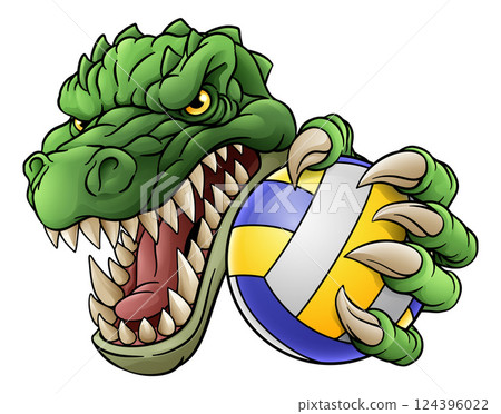 Alligator Crocodile Dinosaur Volleyball Mascot Alligator Crocodile Dinosaur Volleyball Mascot 124396022