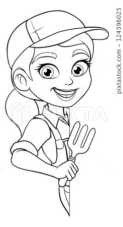 Woman Female Gardener Farmer Gardening Cartoon 124396025