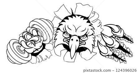 Eagle Hawk Bird Weight Lifting Dumbbell Gym Mascot 124396026