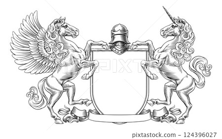 Crest Unicorn Pegasus Coat Of Arms Heraldic Shield Crest Unicorn Pegasus Coat Of Arms Heraldic Shield 124396027