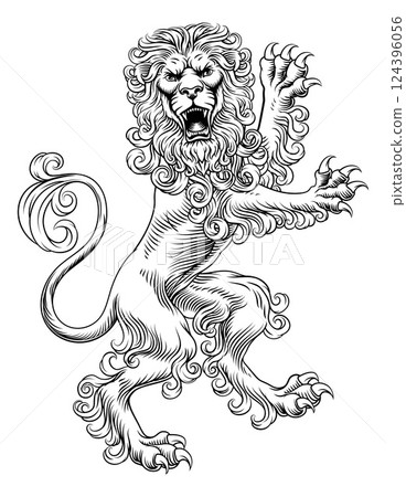 Heraldic Coat of Arms Crest Rearing Heraldry Lion Heraldic Coat of Arms Crest Rearing Heraldry Lion 124396056