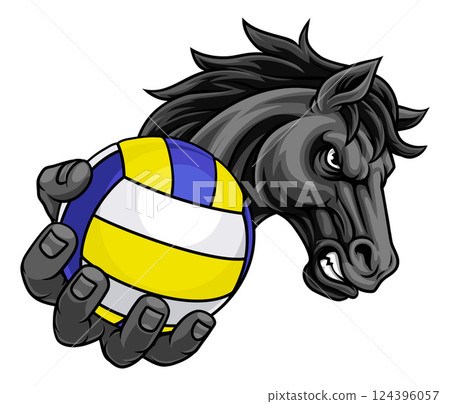 Horse Mustang Stallion Volleyball Sport Mascot Horse Mustang Stallion Volleyball Sport Mascot 124396057