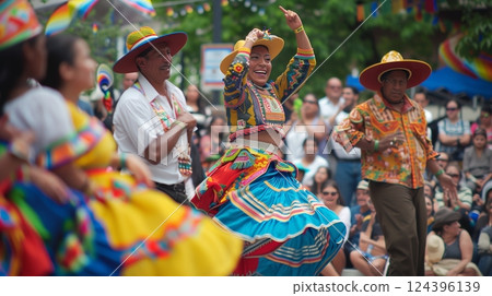 A lively cultural dance festival in the city plaza featured traditional performers and thrilled the audience. A lively cultural dance festival in the city plaza featured traditional performers and thrilled the audience. 124396139