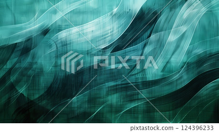 Abstract, textured background with intricate patterns in vibrant turquoise, lush green, and deep black. 124396233