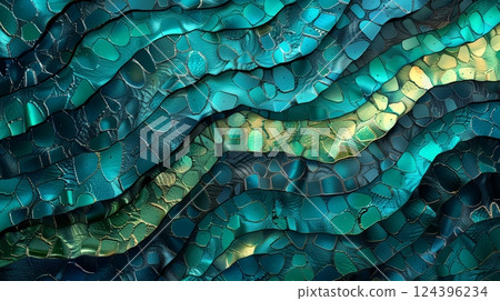 Abstract textured background in turquoise, green, and black, with dynamic non-repeating patterns. 124396234