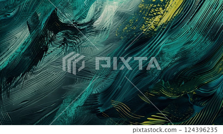 A textured background with vibrant turquoise, green, and black patterns creates a dynamic, eye-catching scene. 124396235