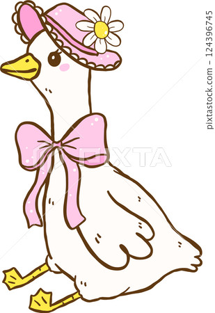 Cute Goose Coquette Cartoon Hand Drawn 124396745