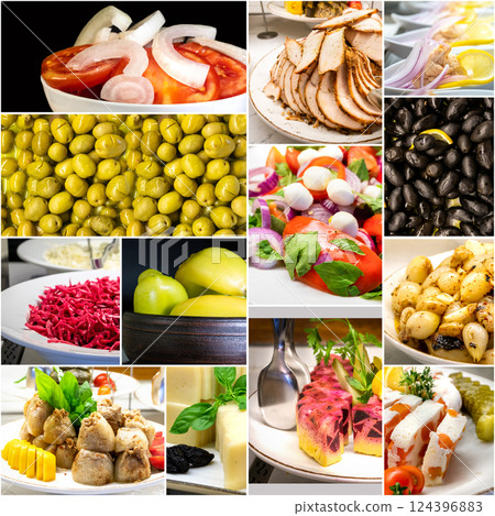 Collage of Mediterranean cold vegetable appetizers. Collage of Mediterranean cold vegetable appetizers. 124396883