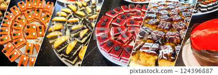 Collage of assorted pastries and cakes 124396887