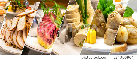 Collage of Mediterranean cold vegetable appetizers 124396904