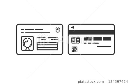 用於身份驗證的 My Number 卡正面和背面的向量圖示集（線條畫、單色） 124397424