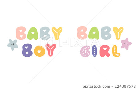 Cute text decoration baby boy and girl 124397578