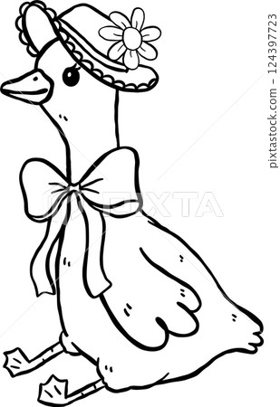 Cute Goose Coquette Cartoon Outline Hand Drawn Cute Goose Coquette Cartoon Outline Hand Drawn 124397723