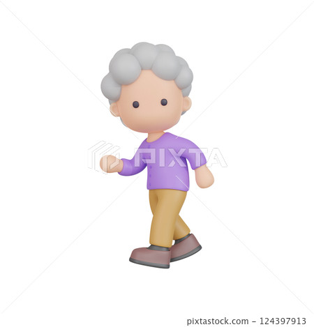 3DCG | Grandma walking energetically 124397913