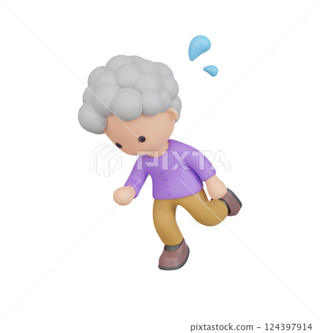 3DCG | An elderly woman who is about to stumble and fall 124397914