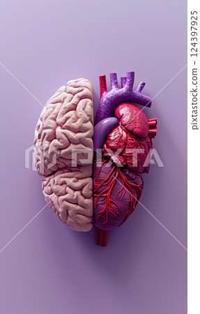 human brain an heart role in choosing and making decisions concept, balance between intellect and emotions, choice and logic 124397925