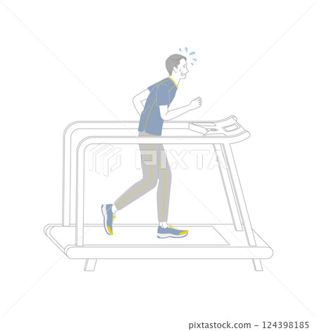 老人在健身房跑步機上大汗淋漓 124398185