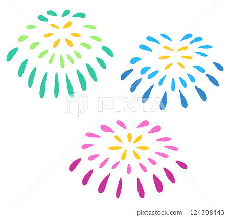 Hand-drawn cute fireworks set of 3 Hand-drawn cute fireworks set of 3 124398443