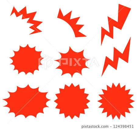 Set of 9 jagged and lightning bolt red highlight icons Set of 9 jagged and lightning bolt red highlight icons 124398451