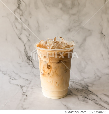 Iced  latte coffee on marble background 124398638
