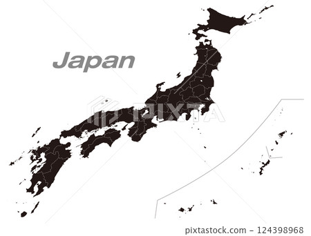 Black map of Japan divided into 47 prefectures 124398968