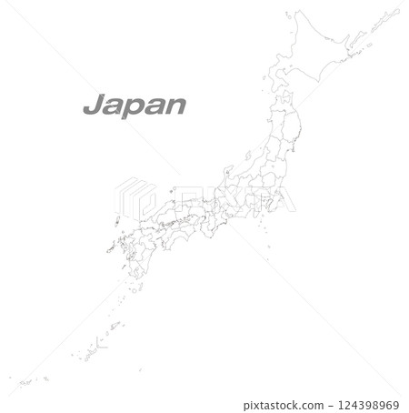 Map of Japan divided into 47 prefectures Blank map Map of Japan divided into 47 prefectures Blank map 124398969