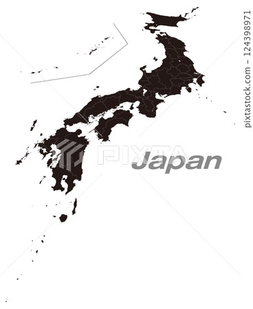 Map of Japan divided into 47 prefectures with Kyushu and Shikoku as the main focus Black Perth Map 124398971