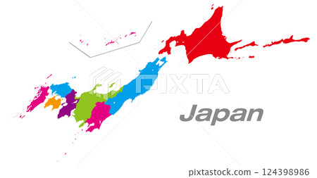 Map of Japan divided into regions, focusing on Hokkaido and Tohoku region Perth map 124398986