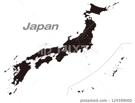 Map of Japan divided into regions Black map 124399000
