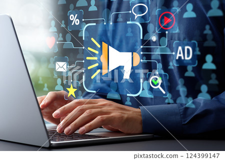 Digital marketing for target market. Target customer analysis and optimization. On laptop 124399147