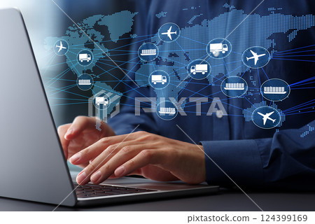 Global supply chain and logistics management. Intermodal transport and distribution network. 124399169