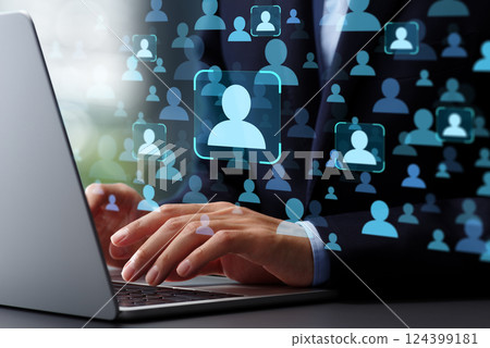 Customer big data analysis and marketing strategy. Target customer demographics and market analysis. Customer data analysis with laptop 124399181