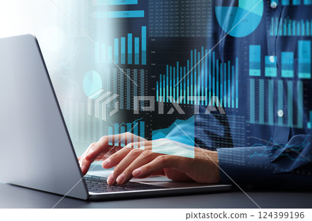 Business management analysis using spreadsheet software. Financial graphs and spreadsheets. 124399196