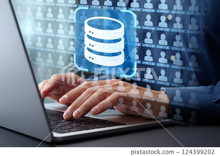 客戶資料庫和資訊管理系統CMS。存取客戶資料收集和清單。辦公室 124399202