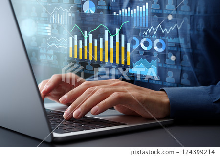 客戶數據分析和統計行銷策略。圖表和客戶資料庫圖示。用於數據分析 124399214